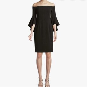 Calvin Klein Black Off-Shoulder 3/4 Flutter Sleeve Dress